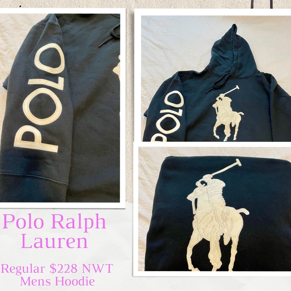Polo Ralph Lauren Big Pony Chenille Hoodie Black XS/S NWT ($228) - Picture 14 of 14